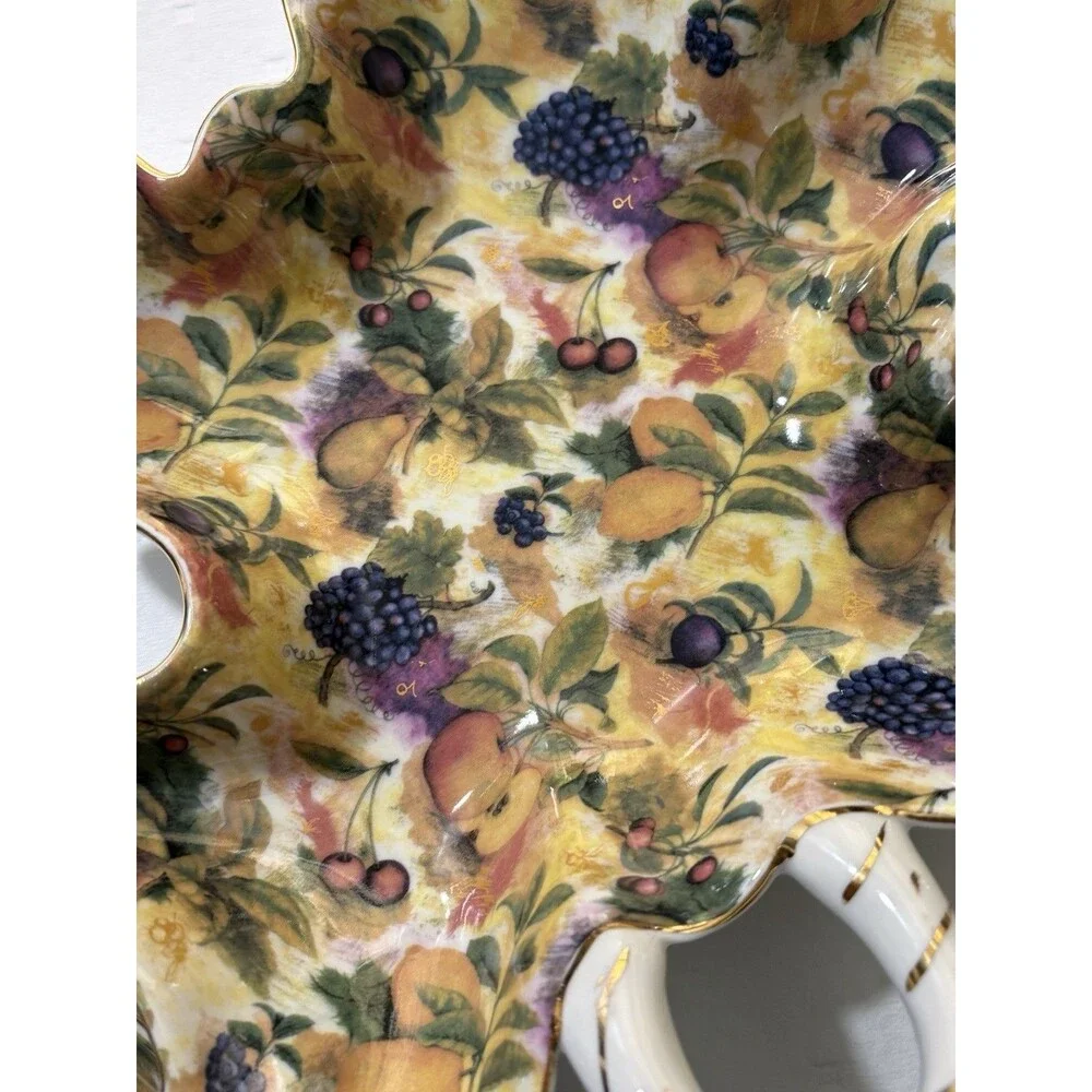 Vintage Royal Danube Fruit Pattern Porcelain Set Leaf Candy Dish & Serving Tray